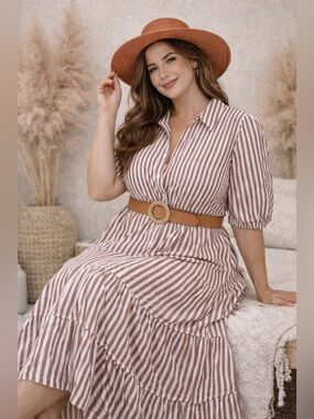 🔥5/$35🔥 Max Studio Striped Midi Dress | Size Large